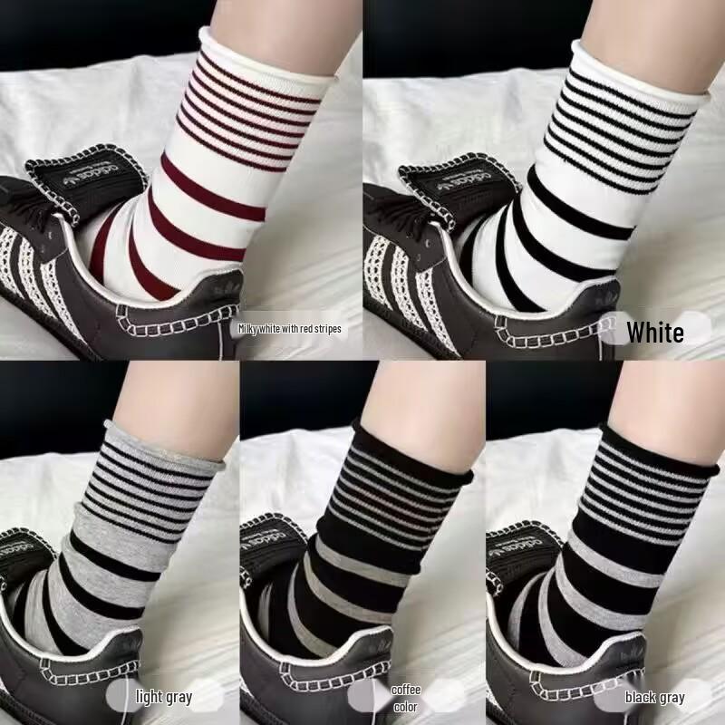 

Осенние минималистичные полосатые носки до середины икры - Универсальный стройнящий дизайн для весны и осени Cream with Red Stripes