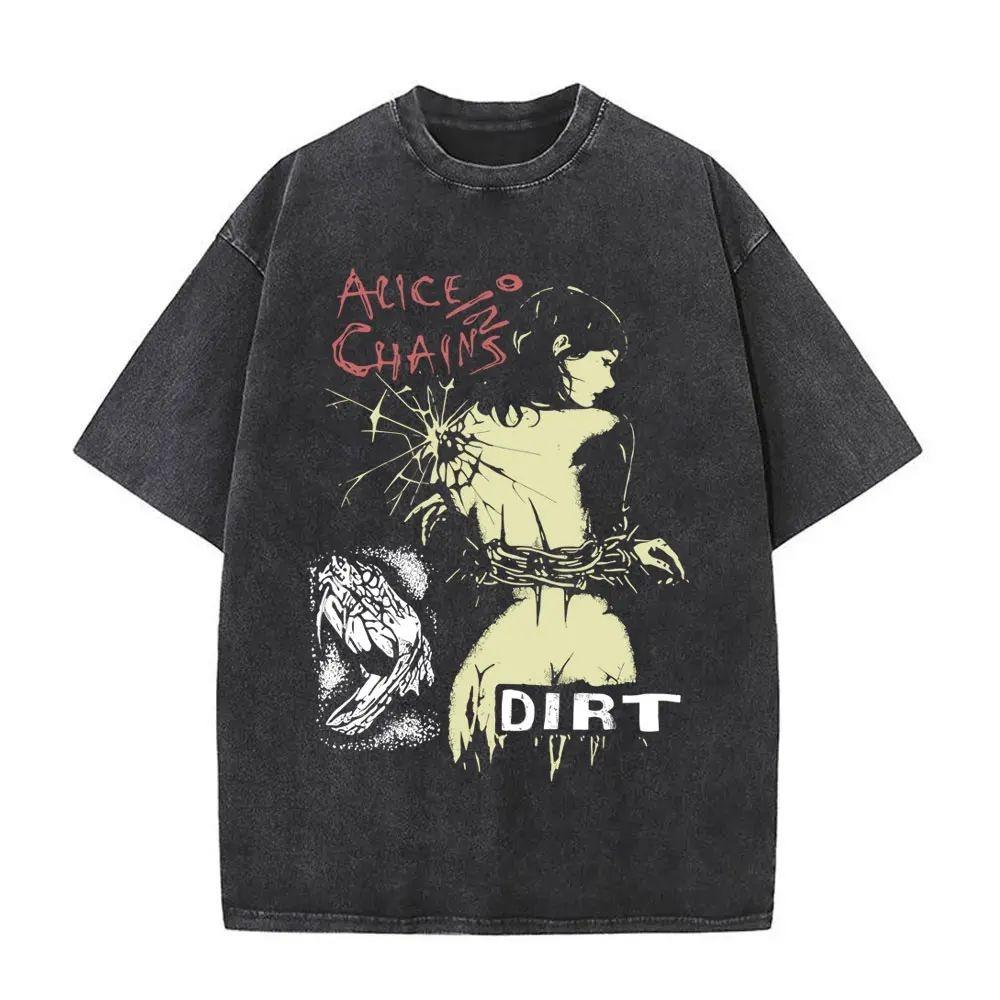 

New in Top & Tees Mens T-Shirt Camisetas Rock Band Alice in Chains Dirt Washed Vintage Short Sleeved Round Neck Y2k Tshirt S