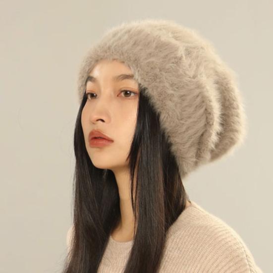 

Женская шапка, мягкая плюшевая вязаная высокоэластичная однотонная модная женская зимняя теплая модная шляпа с кучей