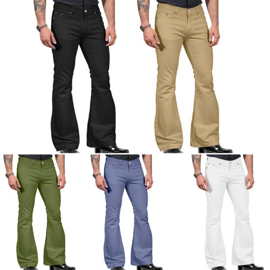 Vintage Jeans Kalhoty Jednobarevné Strečové Slim Fit Kalhoty do zvonu se středním vzrůstem Módní pánské kalhoty