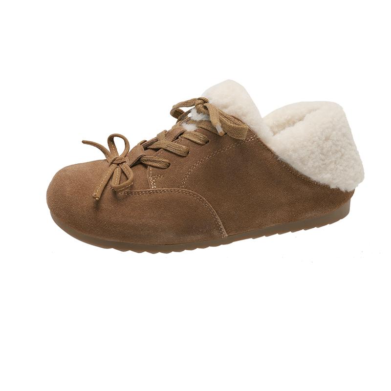 

Inside Heightened Low Heel Shoes Autumn and Winter New Round Toe Suede Bow Soft Sole Plush Shoes for Women 40