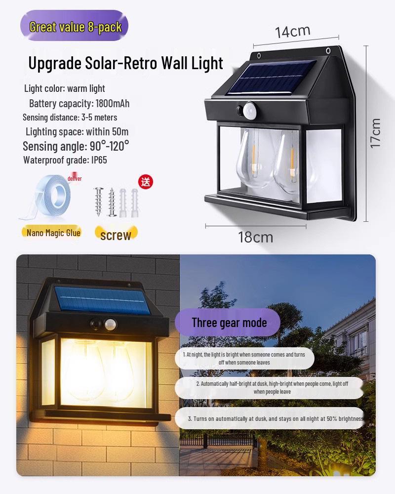 Solar-Außenwandleuchte wasserdicht für Hof, Villeneingang und Gartenpatio
