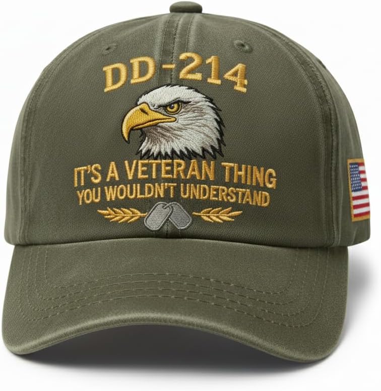 Veteran Dd214 Embroidered Baseball Cap For Men, Military Inspired Hat, Adjustable Cotton Dad Hat, Veteran Gift For Men