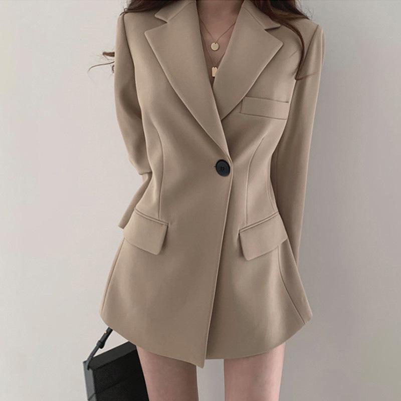 Women's Black Slim Fit Suit Jacket - New Design for Spring/Autumn, Korean & British Style
