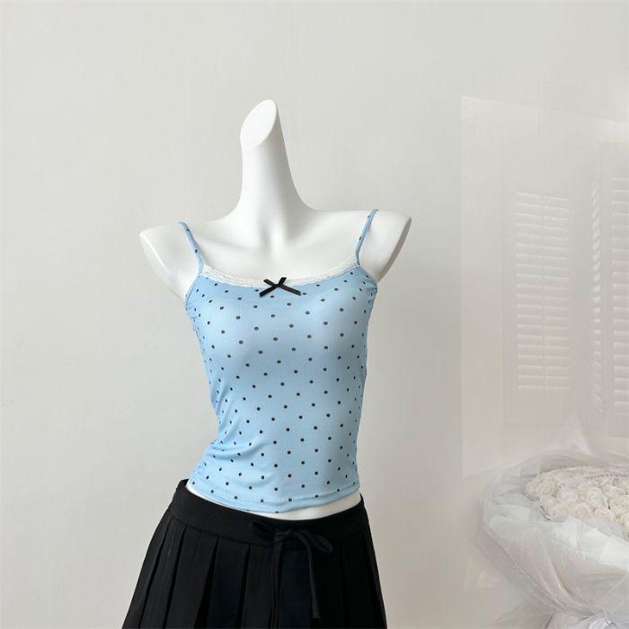 Pure Lace Bow with Breast Pad Pure Sling Vest for Women Wearing Sweet and Spicy Design Niche Top