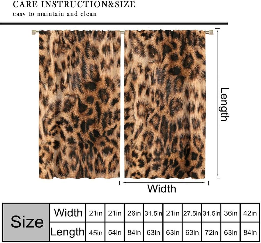 Leopard Print Curtains Rustic Safari Theme 3D wild Animal Fur Skin Brown Farm Window Treatments for Kids Living Room Bedroom