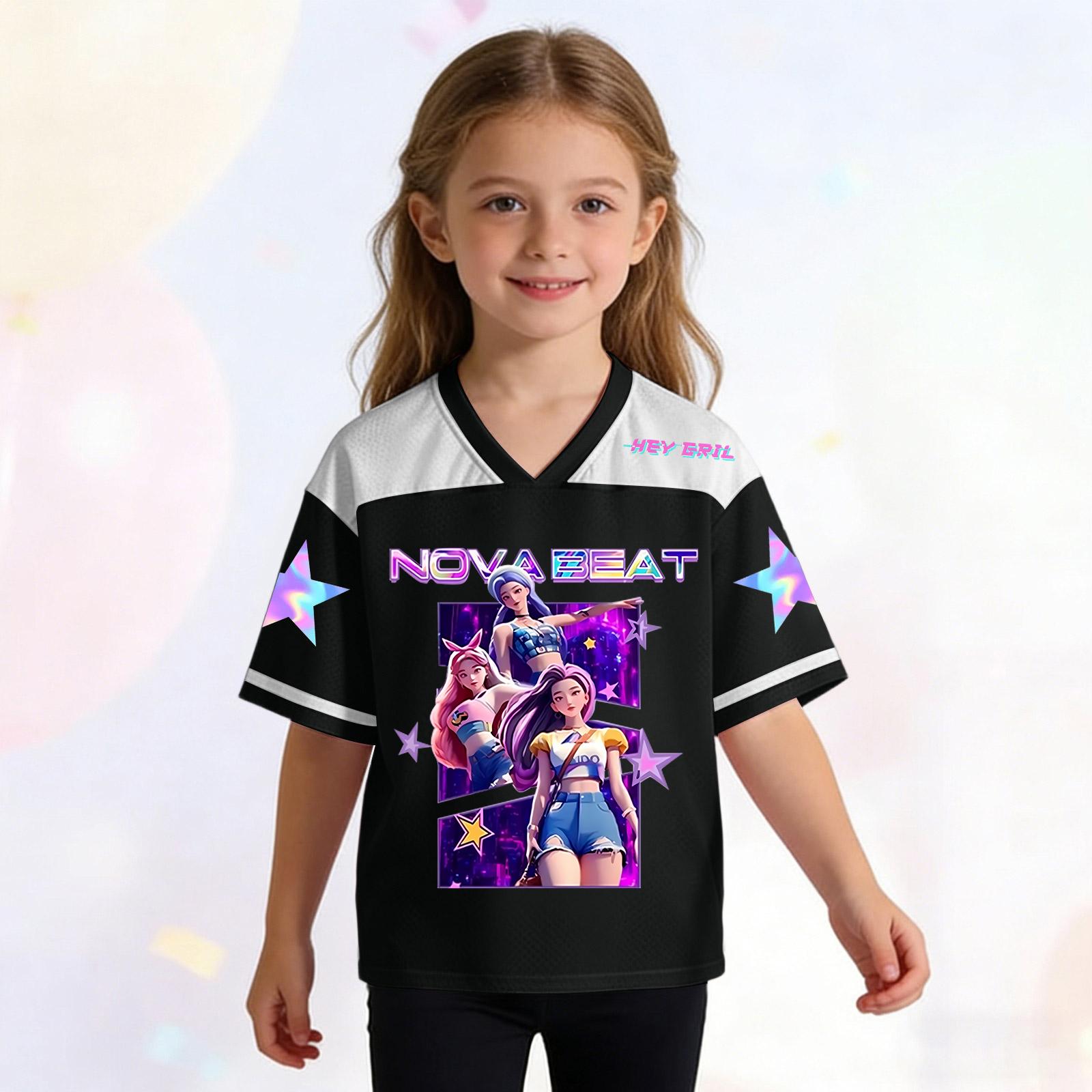 

Children s Fashion Printed V Neck Short Sleeved Pullover Top For Girl 100 чёрный