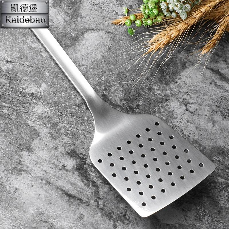 Extended stainless steel frying shovel Long handled leaky shovel steak pancakes iron pot spatula Fried vegetables Kitchenware