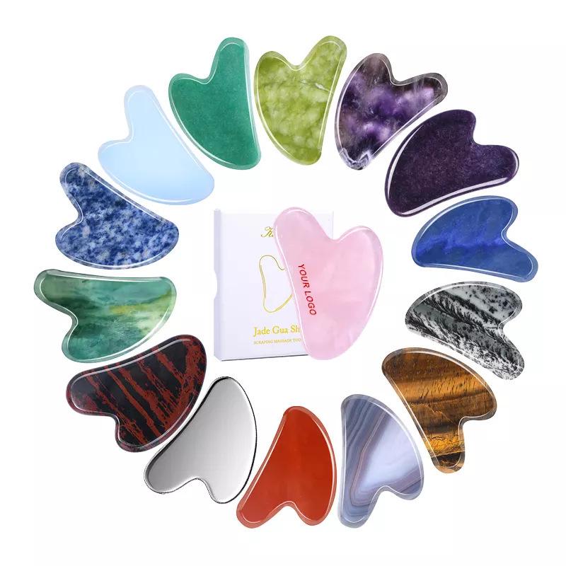 Outil de Massage Facial Gua Sha en Quartz Rose en Forme de Cœur