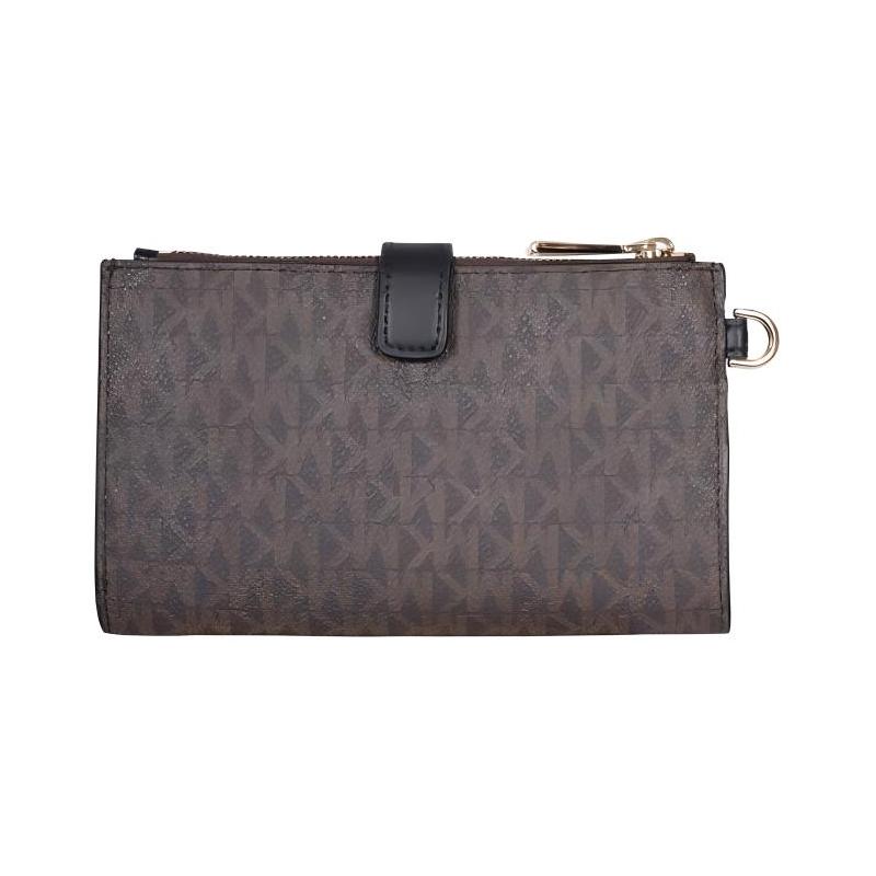 Michael Kors Adele All Over Printed Old Flower Gold Logo Coated Canvas Wallet Women's Brown