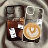 Ice Coffee Phone Case For iPhone 14 Pro Max 15 16 13 11 12 XR 7 8Plus Fashion Latte Label Shockproof Clear Hard Black Cover Capa