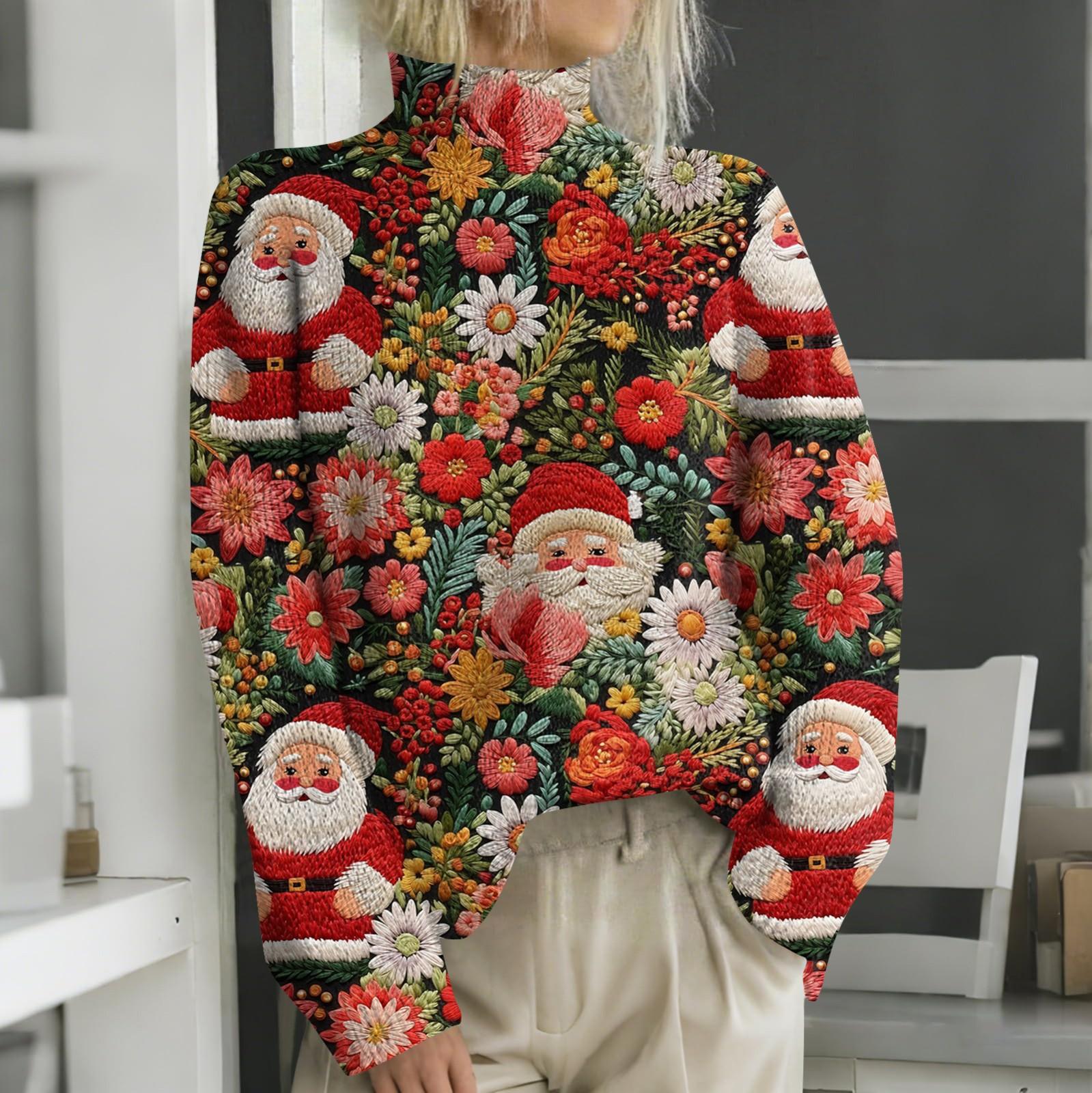 Рождественские толстовки для женщин Вязаный свитер Милая рубашка Осенняя водолазка Пуловер Топы S