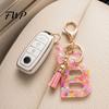 Initial Letter Charm Keychain Pink Series Pendant, Sequins Heart Key Chain with Holder Pendant Butterfly Tassel Design, A-Z for Bag Purse Backpack