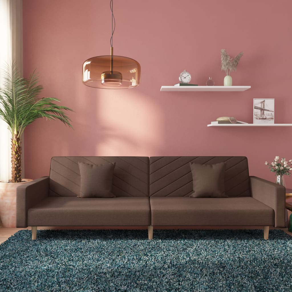 Vidaxl 2-Seater Sofa, 2 Cushions, Taupe Color, Upholstered In Fabric