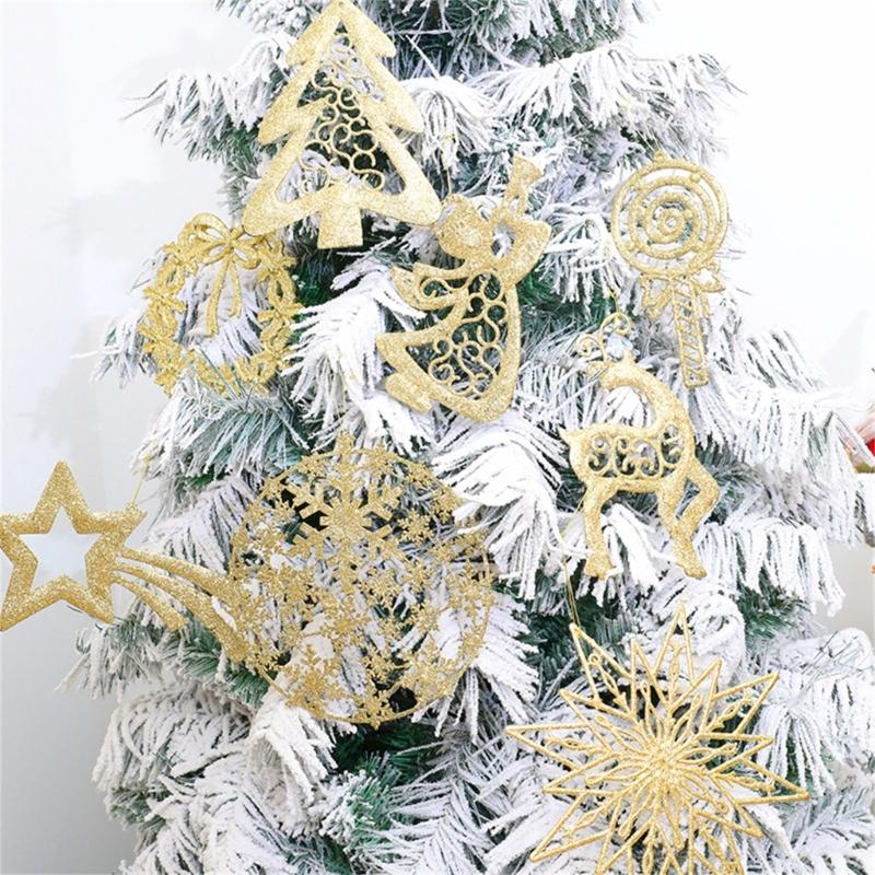 8 Stück gemischte glitzernde Anhänger Funkelnde Gold-/Silber-Weihnachtsdekoration Stilvolle Festliche Saison Heimdekoration