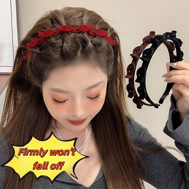 1 Piece Hair Accessories With Clip Ring Fashion Double-Band Hairband Flocked Non-Slip Braided Hair Decorative Hairpin Hairband