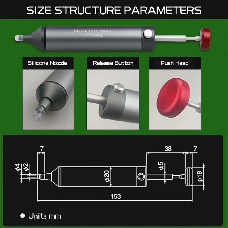 AD23-1Pcs Desoldering Pump SS-02 Profesional Welding Tools Desoldering Remover Tool SMT IC Pickup Remover Tool