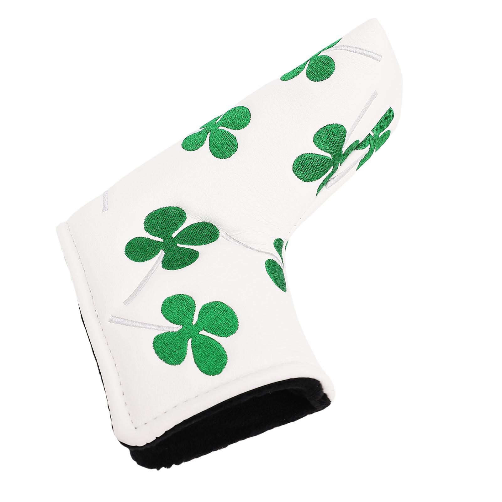 

Club Head Cover Clover Embroidery PU Thickened Plush Putter Protective Headcover for L Shape Club