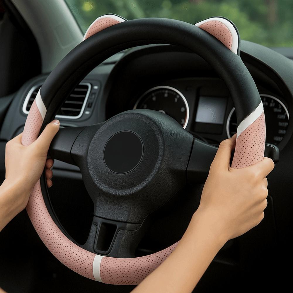 Breathable Car  Steering Cover Anti Slip Steering Wheel Sleeve Cute Handle Cover  Women Use