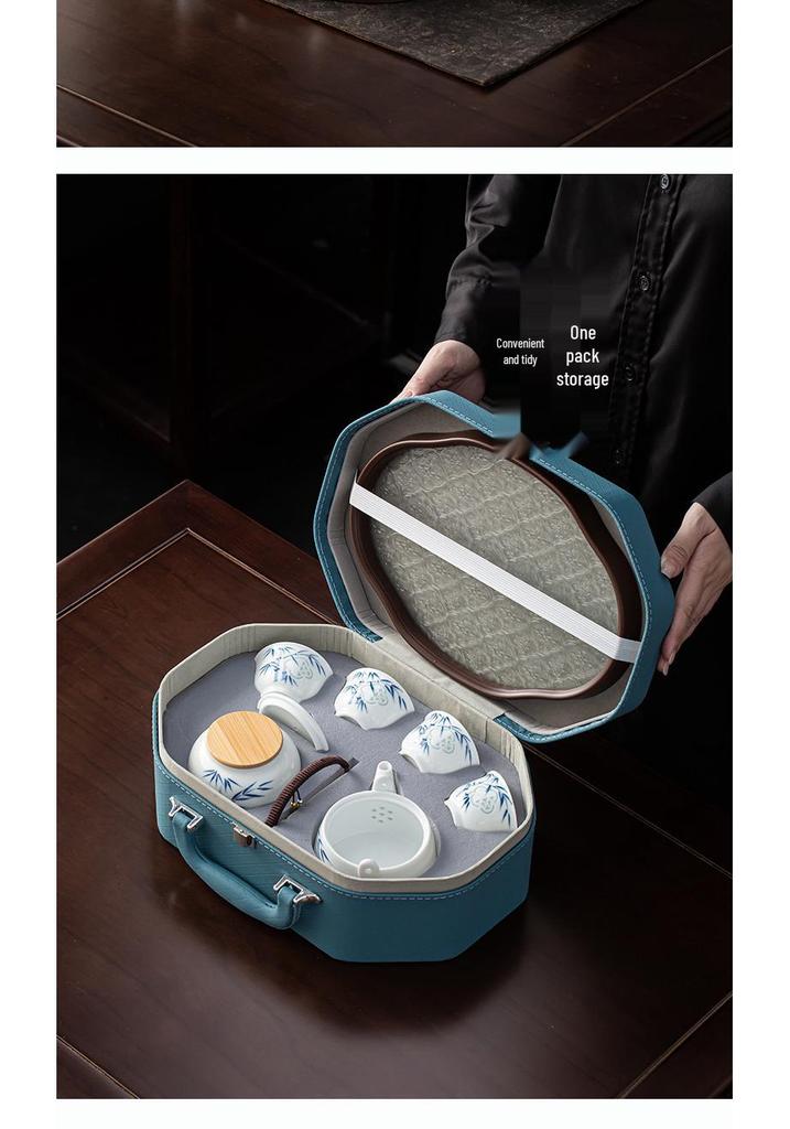 Hand-painted Exquisite Porcelain Octagonal Bamboo Tea Set in Gift Box - Perfect Souvenir for Company Annual Meetings and Outdoor Gatherings