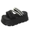 Fashion 8CM New 2025 Pearl Strap Chunky Sandals Women Summer High Platform Wedges Slippers Woman Fashion Heels Thick Bottom Beach Slides