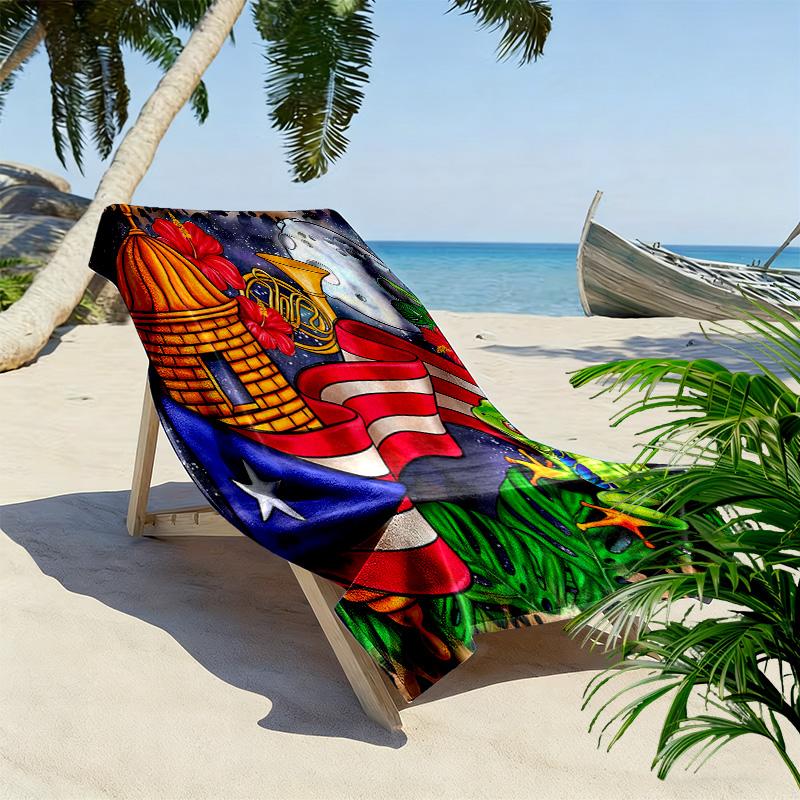 Puerto Rico Print Beach Towel, Large Soft Quick Dry Towel for Beach Camping Swimming