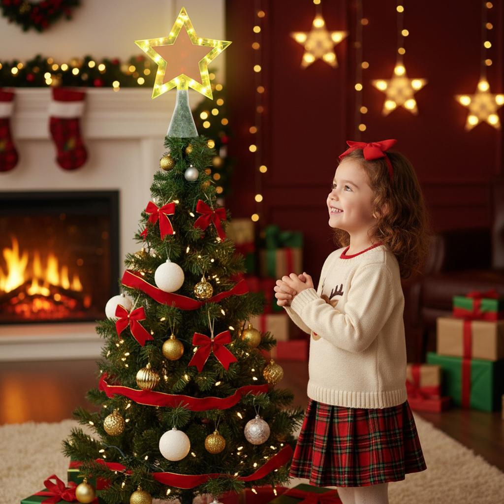 Christmas Tree Topper Star with LED Lights Christmas Tree Ornament Christmas Tree Top Star Decoration for Christmas Tree Decor