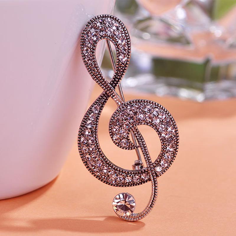Sjarmerende stor retro musikknote Vintage smykker Antisølv Krystallbrosje Antikk Fleur De Lis Broche Coroa Lady Pin Bluse CC