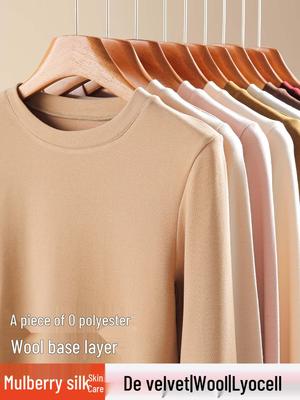Women's Wool Silk Round Neck Base Layer Shirt - Autumn/Winter 2025 Collection, Velvet-Thickened for Warmth