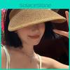 Women Summer Straw Woven Sun Hat With Big Brim And Uv Shield For Outdoor Beach