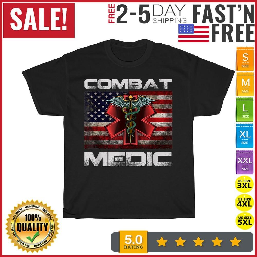 

Vintage America Flag Combat Medic Veterans Day Gift Vintage T Shirt Men Women 3XL