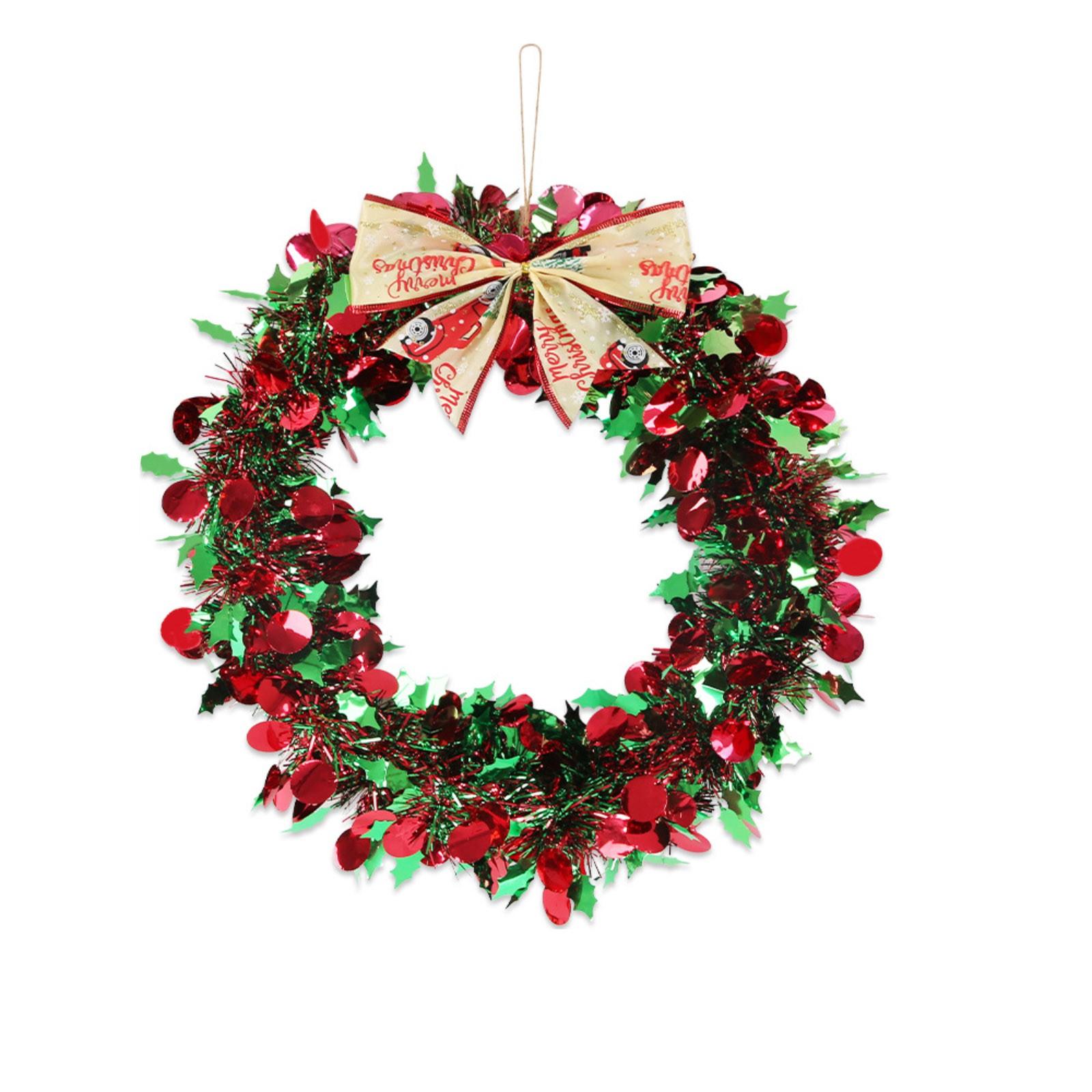 

3D Christmas Wreath Handmade Colorful Red Green Tinsel with Snowman Bow Festive Door Hanger Holiday Decor Ornament One Size зелений