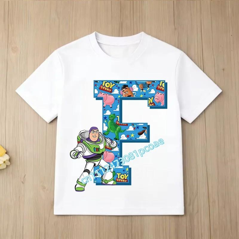 New Toy Story Alphabet A-Z Children's Pure Cotton Short-Sleeved Cartoon Printed Boys' Sportswear Casual Shirt Summer T-Shirt