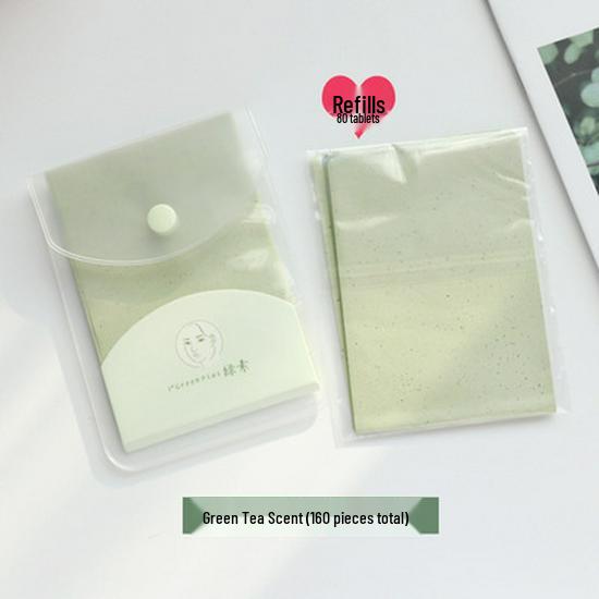Green Tea & Rose Scent Oil Blotting Paper - Unisex, 160 Sheets, Portable (A128)