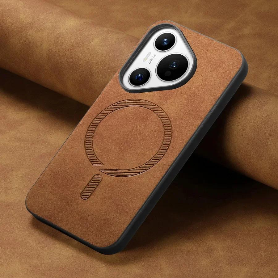 For Pura 70 Ultra 70pro Plus Luxury Business Leather for Magsafe Magnetic Wireless Charging Cover Huawei Pura 70 Pro+ Protection Bumper