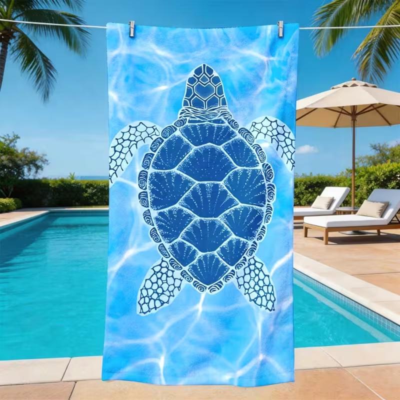Blue Water Ripple Sea Turtle Print Beach Towel Sandproof Fast Dry Towel Ocean Theme for Beach Pool Camping Holiday 50X100cm &1pc