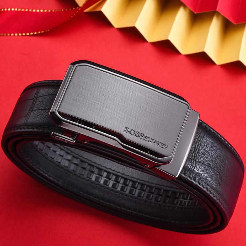 BOSSSUNWEN Роскошный мужской кожаный ремень с автоматической пряжкой из оленьей кожи 120cm