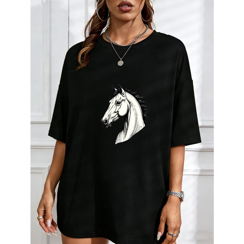 

White T Shirt With Horse Head Print For Casual Wear S