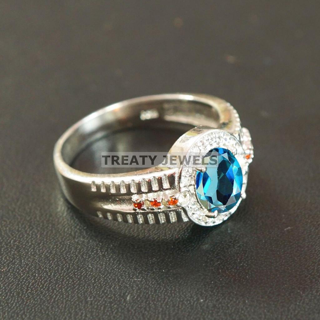 London Blue Topaz Oval Gemstone With 925 Sterling Silver Ring For Men's #B213 JL375675938123