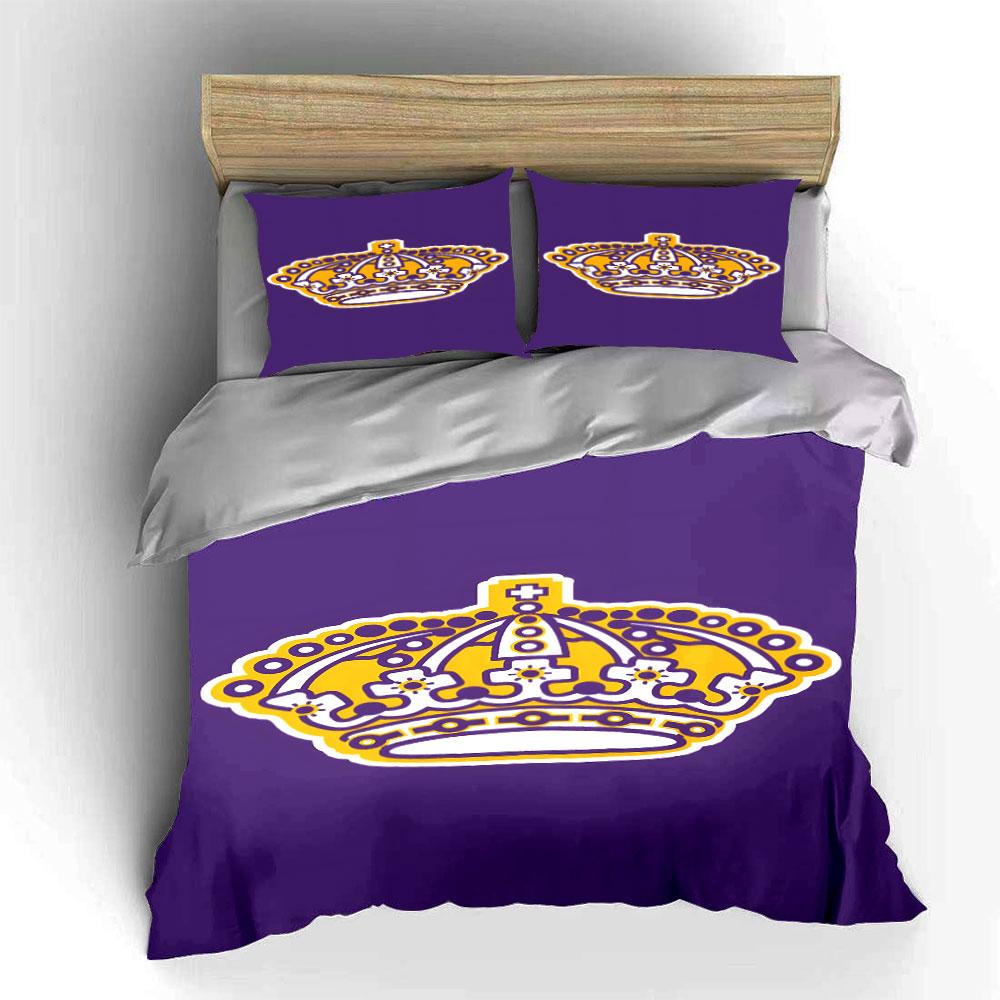 Royal Crown Design on Purple Background Print Bedding Set Duvet Cover Pillowcases (1* Duvet Cover 2* Pillowcases Do Not Include Comforter)