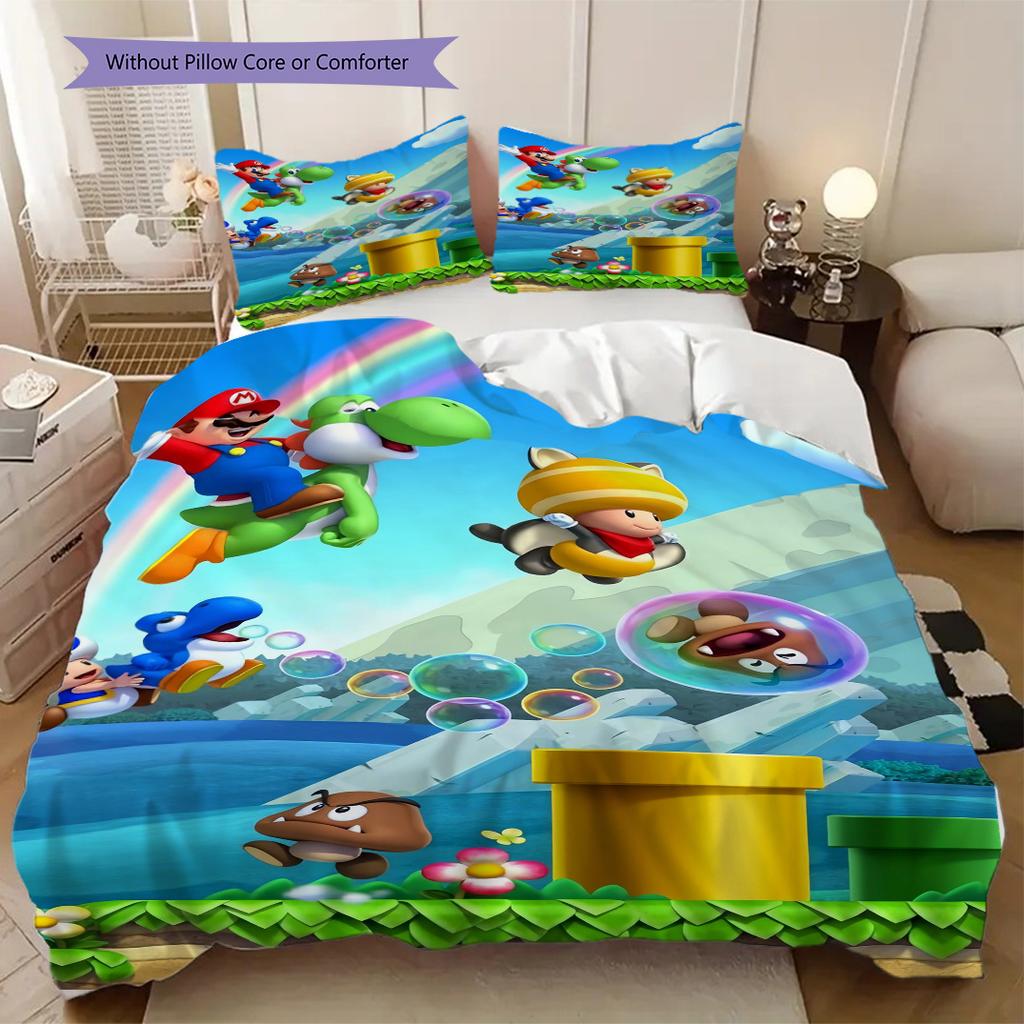Super Mario Print Soft Comfortable Duvet Cover, Children's Bedding Set Gift, Various Sizes Available Machine Washable LXR96