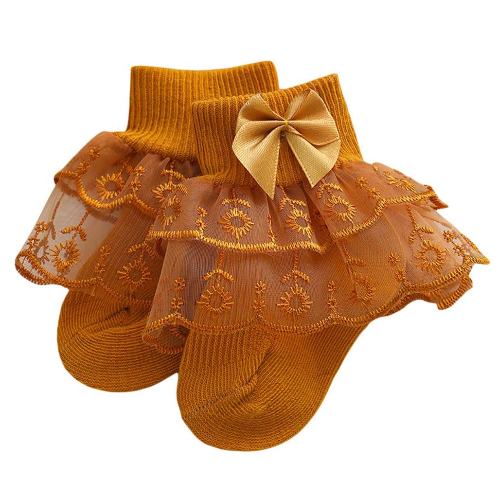 Pudcoco Infant Baby Girls Ruffle Lace Socks, Super Soft Infant Ankle Socks Princess Dress Socks with Bow 3M-2T