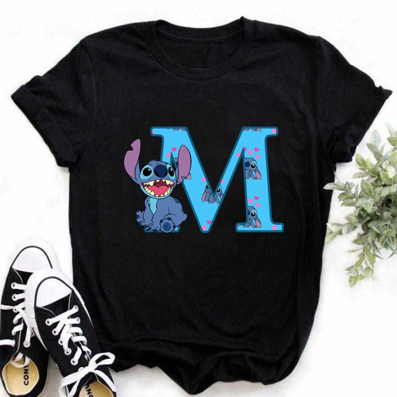 Disney A-Z Buchstabe Sommer Damen Bedrucktes T-Shirt Lässiges Oberteil T-Shirt Mode Cartoon Übergröße T-Shirt Kawaii Y2k T-Shirt