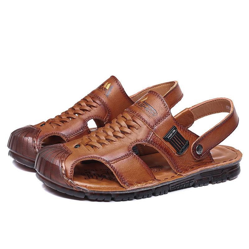 Sandals Men's 2025 Summer New Youth Baotou Beach Shoes First Layer Cowhide Breathable Dual-purpose Beef Tendon Bottom Cool Slippers