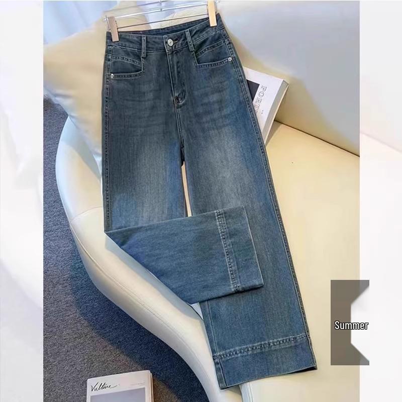 Damen Petite Fleecegefütterte High-Waist Wide-Leg Jeans für Herbst/Winter 2024