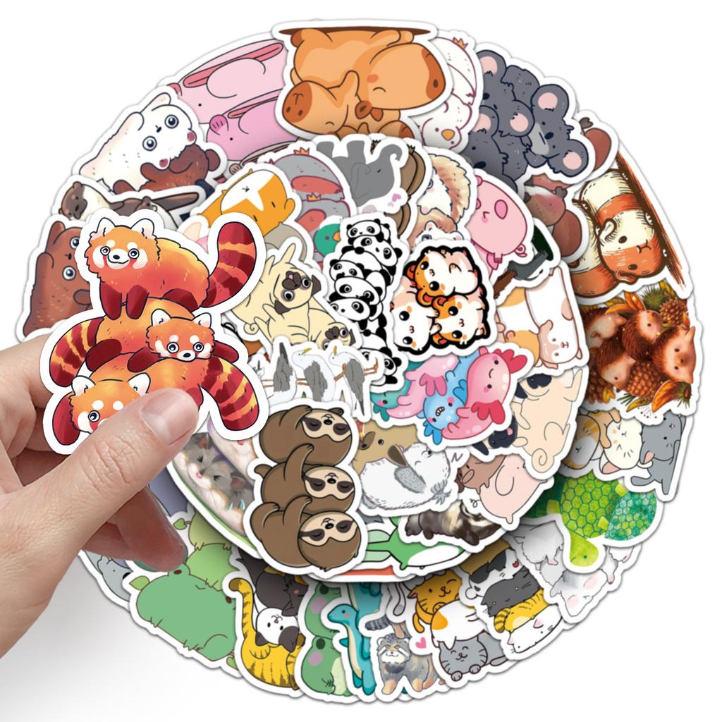 50 Stacked Animal Graffiti Stickers Personalized Cartoon Cute Animal Decorative Mobile Phone Case Hand Note Stickers