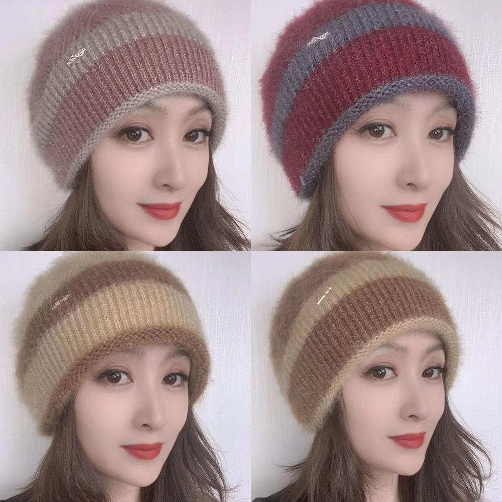 Womens Fashionable Double Pile Knitted Hat With No Brim Warm Headwear For Cold Seasons