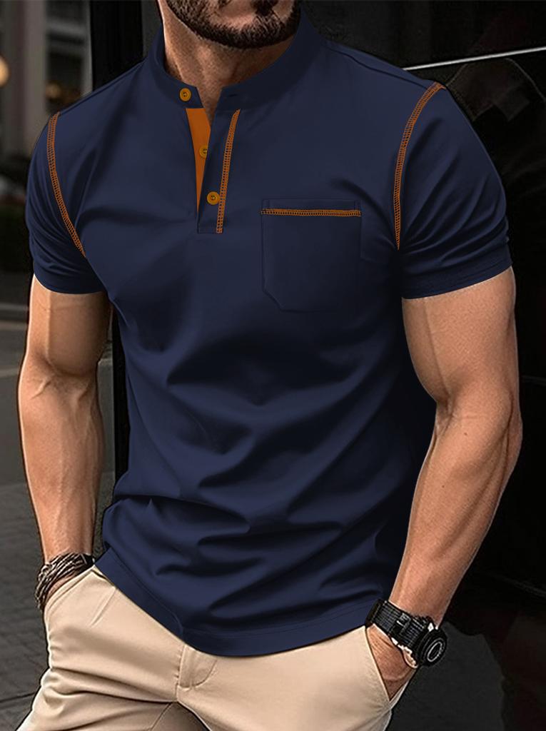Men Solid Color Short Sleeve Button Slim Fit Casual Mens Polo Shirt