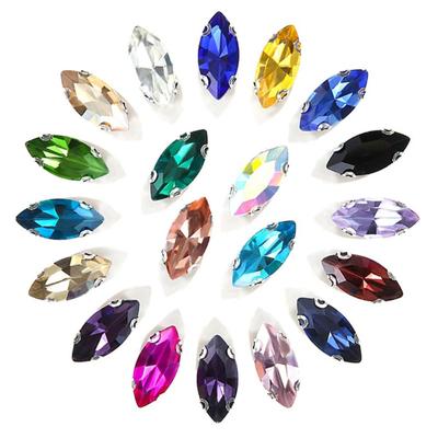 50Pcs/Pack With Silver Claw Glass Crystal Stones Eye Shape Diamond Beads Ornament  For Needlework