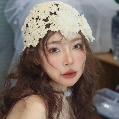 Breathable Hollowed Out Knitted Hat Flowers Lace Beret Cap Casual Summer Skullies Hat for Women
